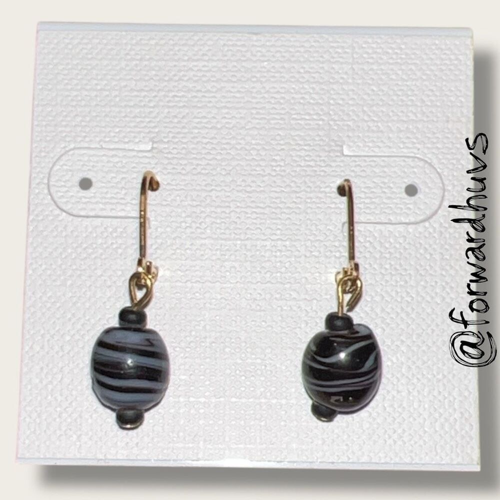Bundle Sale 3 for $15 | Hand Crafted Black & Gray Striped Bead Earrings